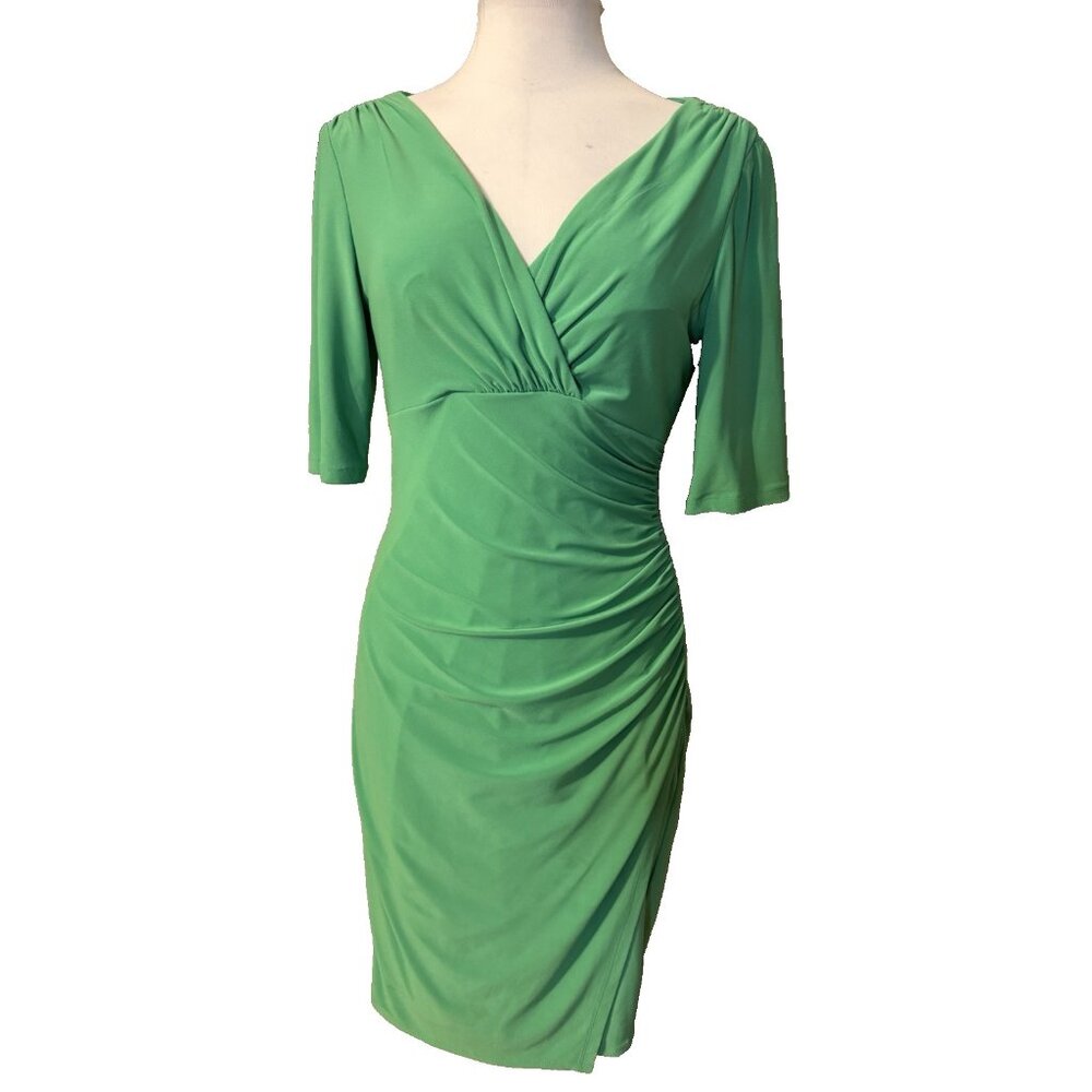 Ralph Lauren Dress 6 Green Short Sleeve Stretch Sheath Washable NEW w Flaw